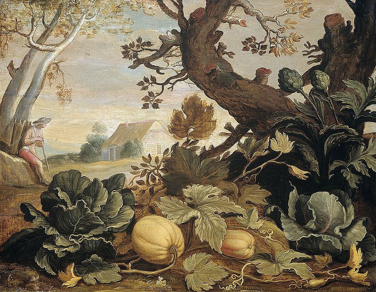 Landscape with fruit and vegetables in the foreground